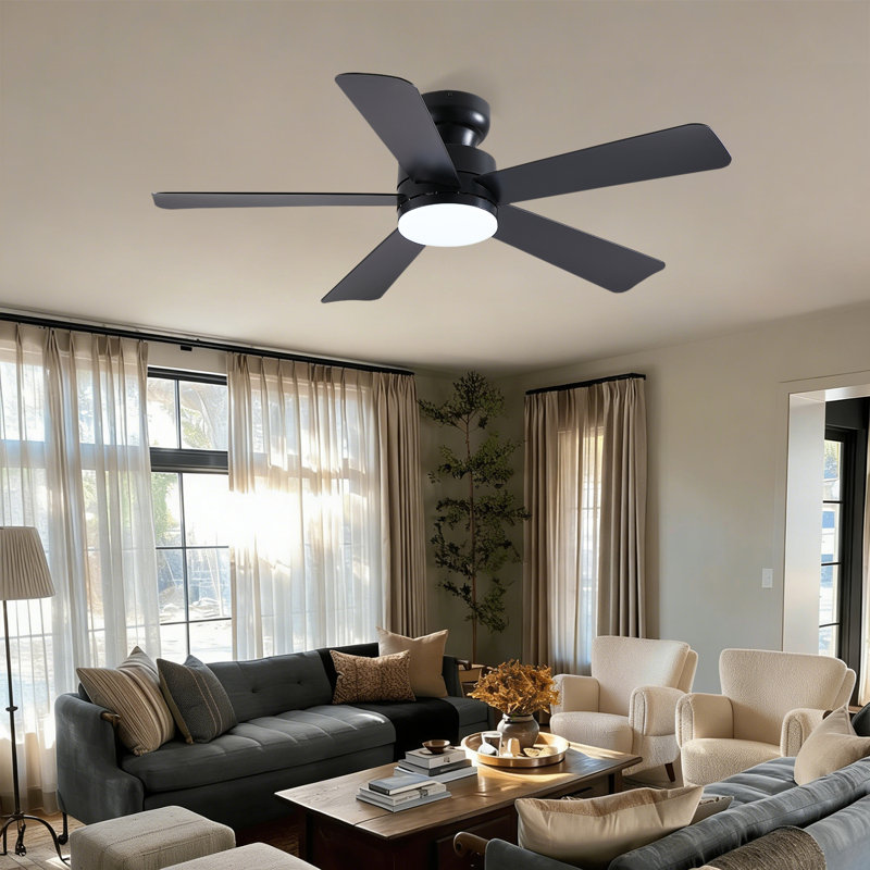 Ventilateurs de plafond encastrés 5 pales 41 "/ 46" avec lumières et télécommande / application, Noir, 46" Wide