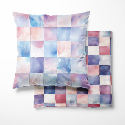 French Country Accent Pillow - Purple And Blue Soft Watercolor Patchwork Printed Pillow