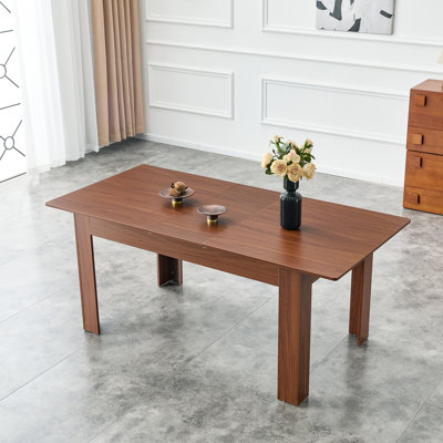 86.5" Extendable Rectangular Dining Table – Modern Expandable Kitchen Table with Dual Drop Leaves, Walnut Finish for 4–8 People