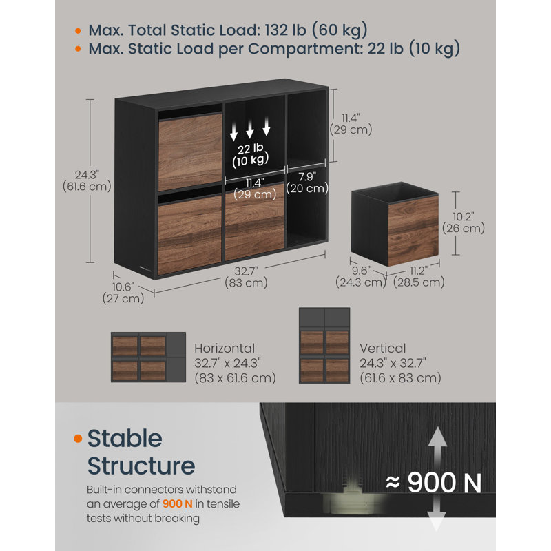 Superfast Toolless Assembly Cube Storage Organizer With 6 Compartments, Black/Brown