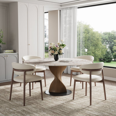 5 - Piece Kitchen Round Dining Table Set Contemporary Spiral Pedestal (1 Table 4 Chairs)