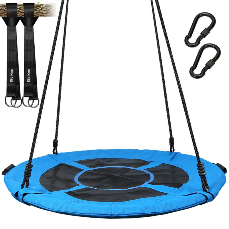 Balançoire 40 po en métal / tissu / soucoupe avec chaînes et crochets, Bleu