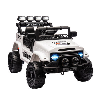 GarveeHome 12V Ride On Truck Car, 2WD Electric Car with Remote Control, Toddler Battery Powered Ride On Toy with Spring Suspension, LED Lights, Music, Battery Display for Kids 3-8, White