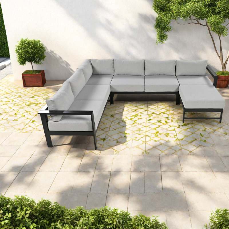 Spacious U-shaped Patio Sofas, Modern Iron Frame With Cushions For Garden