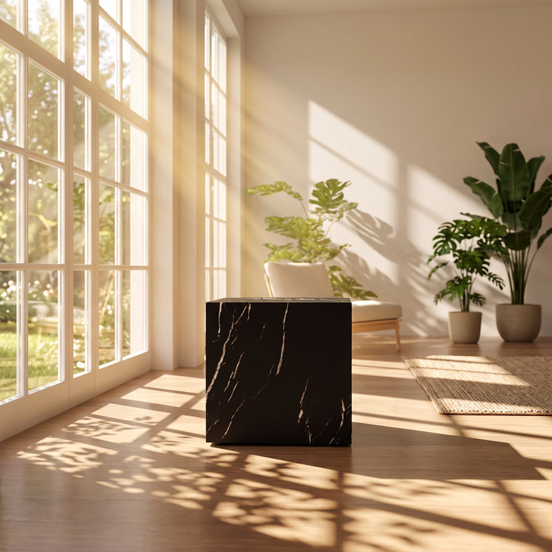 Table d'appoint cubique en MDF imitation marbre Droom, 40 cm L x 40 cm P x 40 cm H