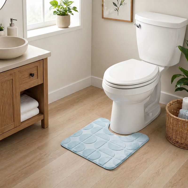 Tapis pour salle de bain en mousse à mémoire de forme demi-lune Demi-Lune, Bleu clair