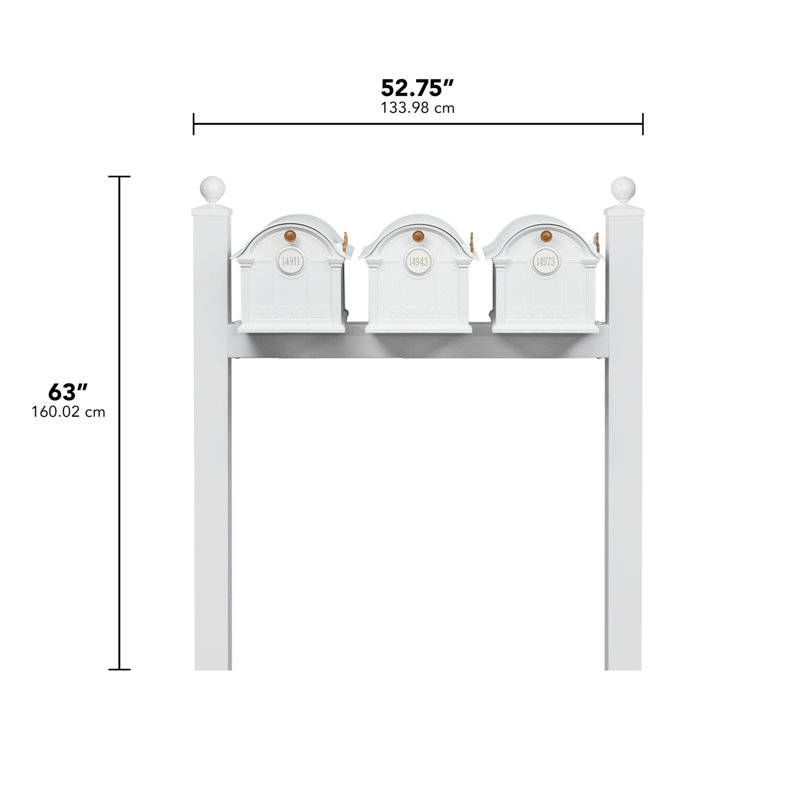 Balmoral Triple Mount Mailbox /w/ Ball Finials & Personalized Door Medallion (3 Mailboxes, Tri-Mount Rack, 3 Medallions), Yes