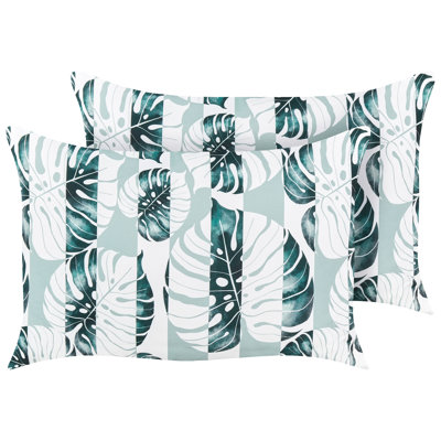 TERMINI Indoor / Outdoor White and Green Rectangular Lumbar Cushion