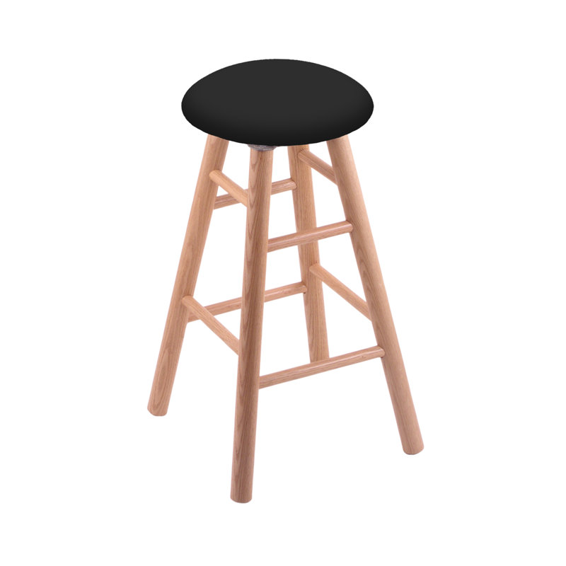 Swivel 30" Bar Stool, Black Vinyl, Natural Oak
