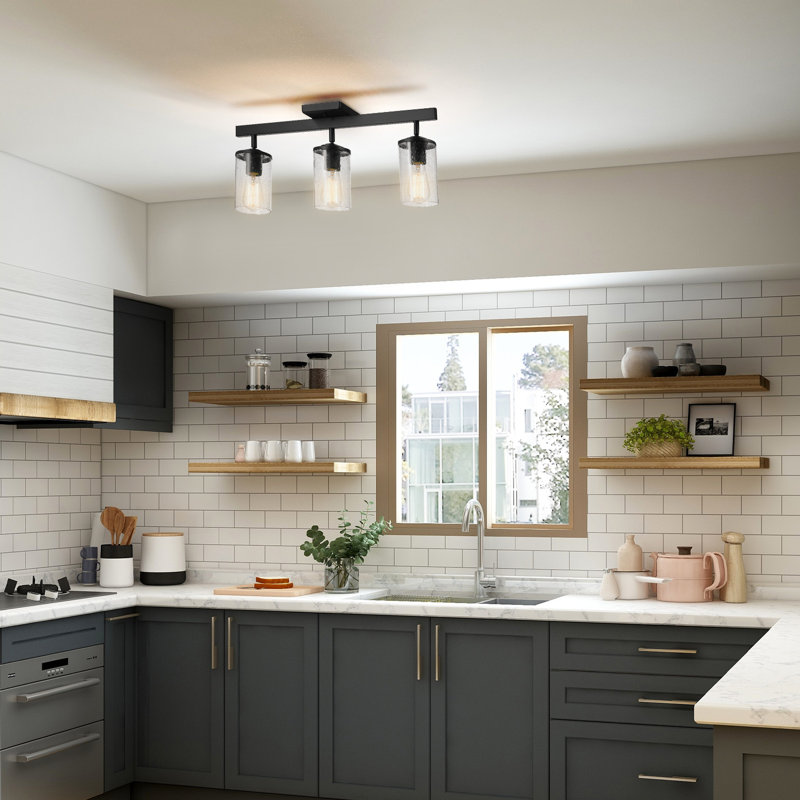 Trixie 3-Light Matte Black Track Lighting with Seeded Glass Shades and Pivoting Track Heads