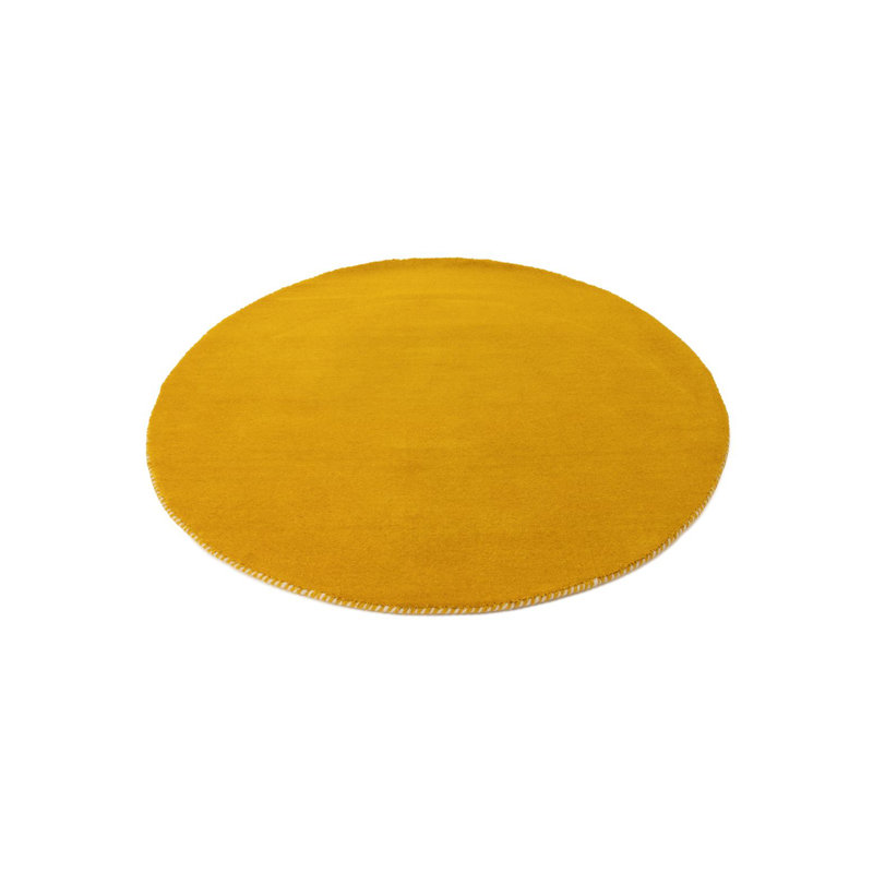 Solid Colour Wool Hand Woven Area Rug, Yellow, Round 150cm