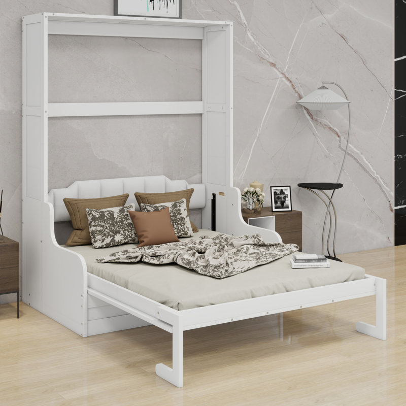 Lit escamotable mural pliable avec coussin confortable, Blanc
