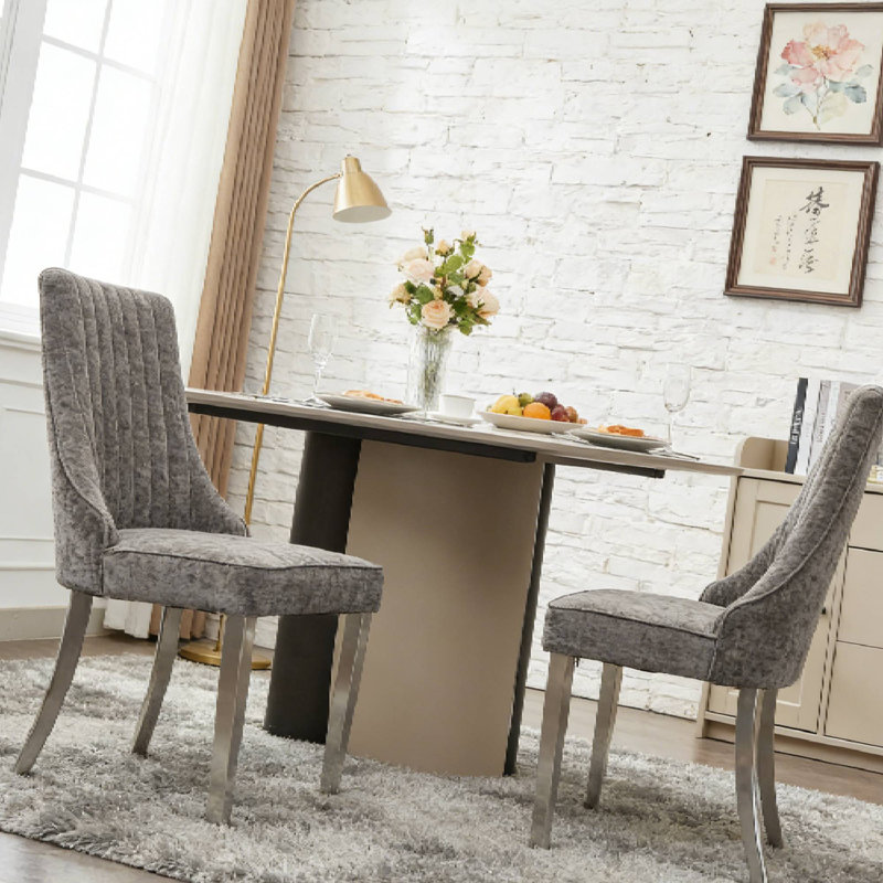 Chaises de salle à manger en rayonne de Chenille, Gris, Argent argent