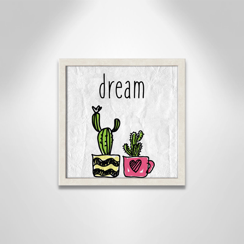 «Cacti A», art encadré, 12" H x 12" W x 1.18" D, Encadré de boîte à grain de bois blanc