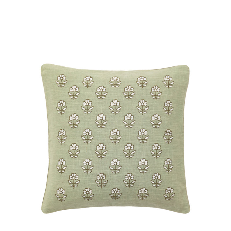 Square Throw Cushion, Green Floral, Poly Fibre