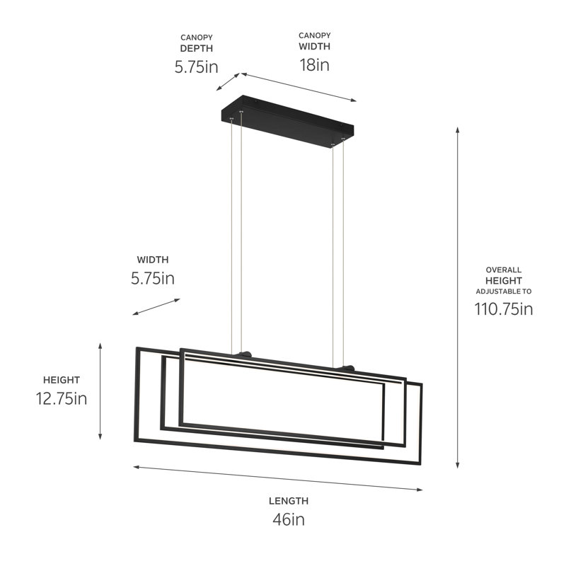 Lustre rectangulaire à 3 lumières Crelin, Noir mat