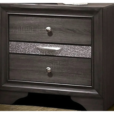 Solid Wood Gray Bedroom Nightstand With Silver Accent Line And Hidden Drawer Space Transitional Secret Storage Area Knob Decoration