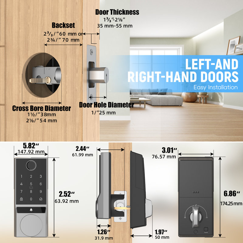 TOOLUCK Bluetooth Smart Lock with Fingerprint Door Lock IP54 Waterproof, Auto-Lock (G2-Bluetooth Ver.), Silver