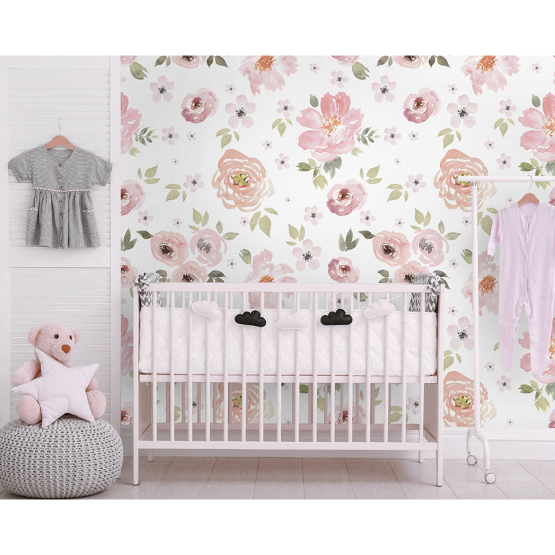 Murale aquarelle de fleurs colorées douces, L 106 po x l 187 po