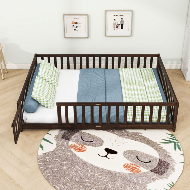 Queen Wooden Floor Bed With Guardrails
