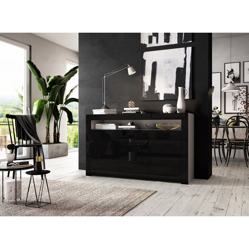Dina 152cm Sideboard, White Matte/ Black High Gloss, No