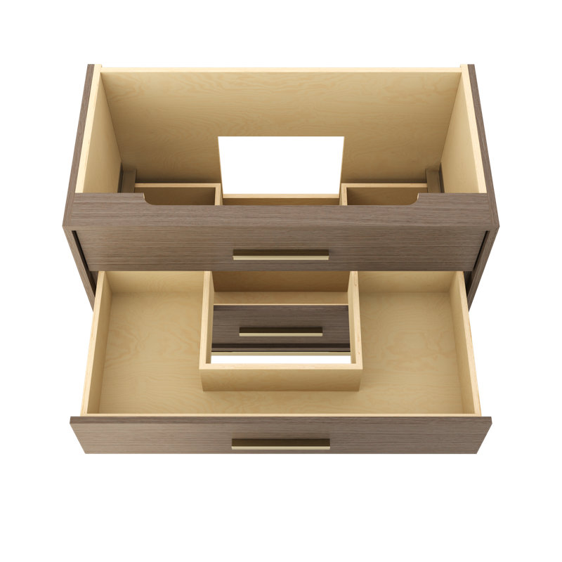 Rift White Oak Three-Drawer Single Bath Vanity, 42", Natural Weathered, Satin Gold