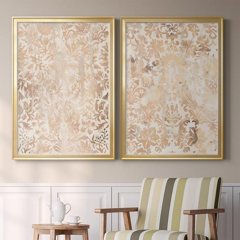 Toile encadrée noyer damassé I de qualité supérieure - prête à être accrochée, Or, H 30,5 po x l 45 po