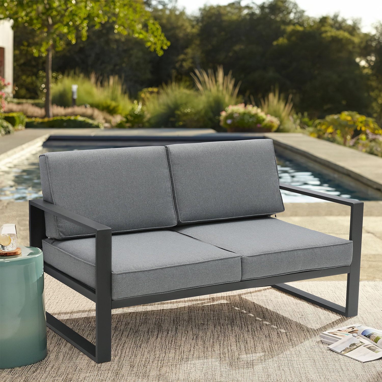 Brandtley 52'' Powder Coated Aluminum Outdoor Loveseat