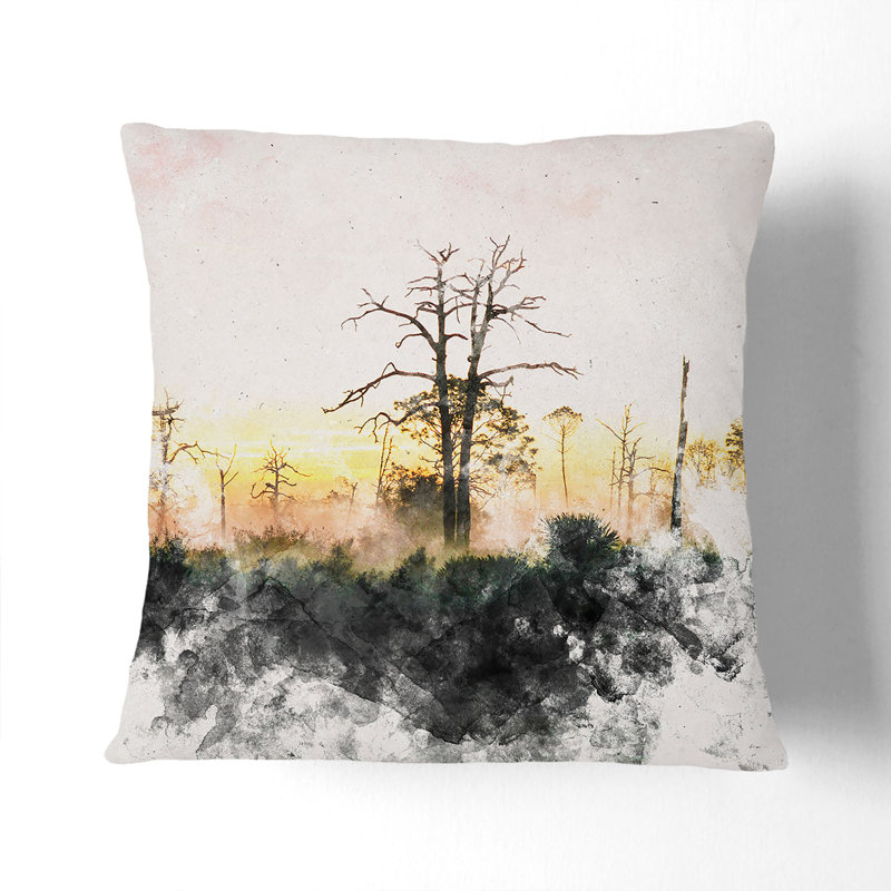 Fog over Woodland Cushion with Filling, 55cm H x 55cm W x 20cm D, White
