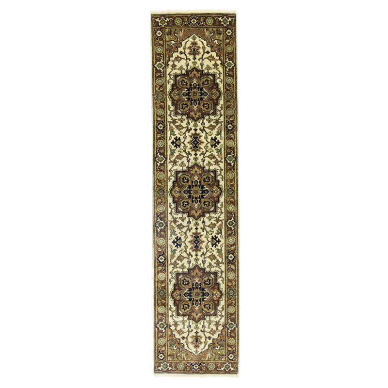 Cream Tribal 3x8 Indo Heriz Serapi Oriental Runner Rug