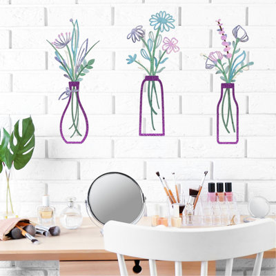 Purple Metal Wall Decor Pieces, 3 - Piece Floral Design, And Long Lasting, Rust Iron, Ideal For Different Areas, Quick Setup In Purple, Pieces Of Iron Art, Versatile, Good Home Office, Simple