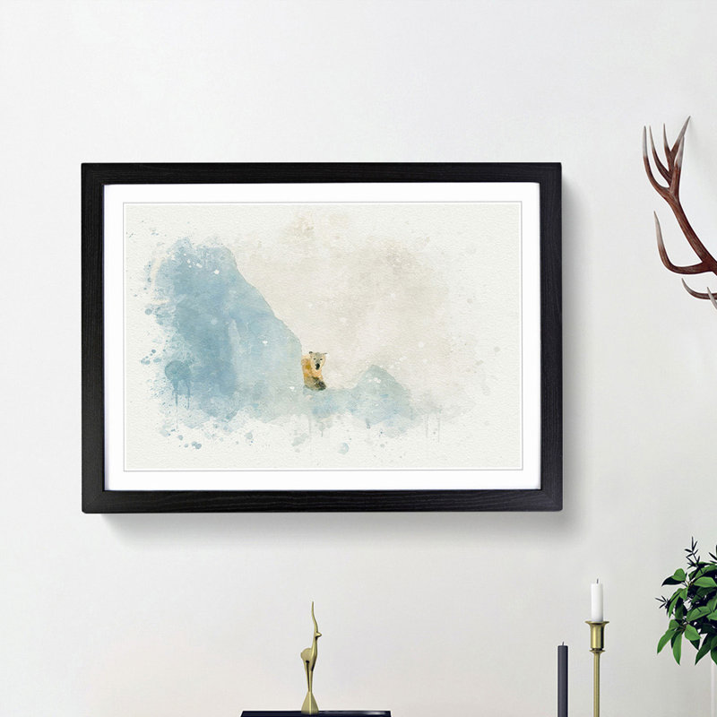 Curious Polar Bear in Abstract - Picture Frame Graphic Art Print, Black Framed, 62cm H x 87cm W x 2cm D