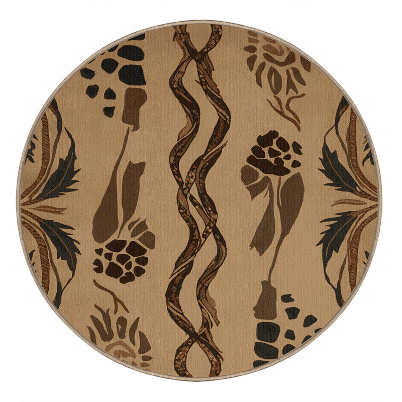 Machine Washable Nature Brown Area Rug, Round 4'