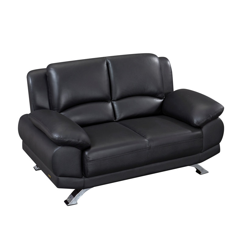 60'' Upholstered Loveseat, Black Leather Match