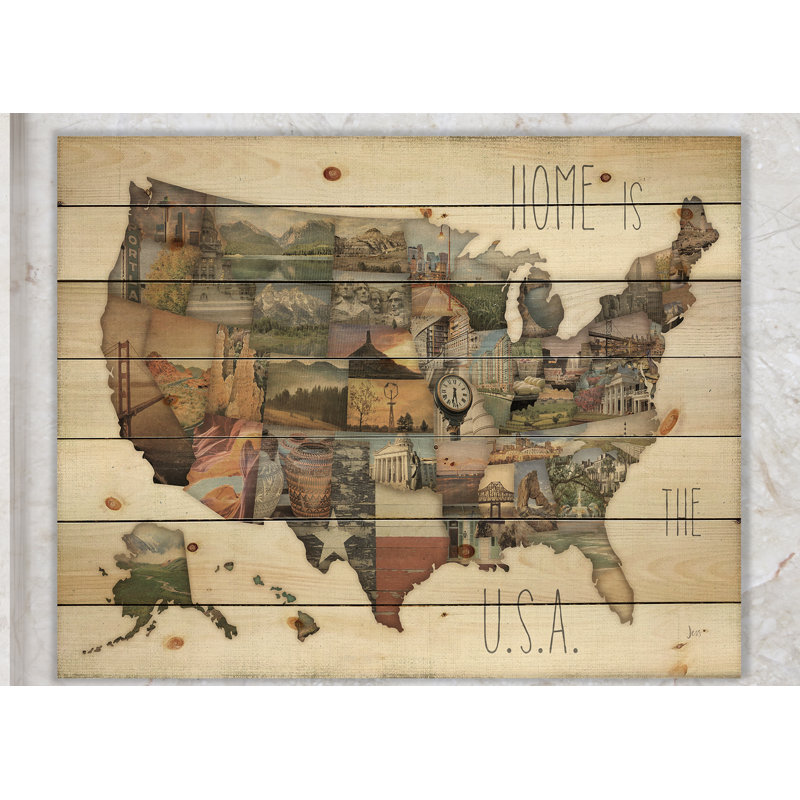 « instastates monuments map », impression sur bois, H 36 po x l 46 po x P 1,5 po