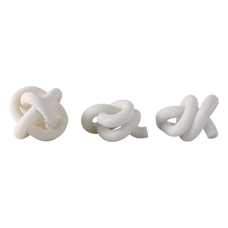 Decorative Knot Figurine For Home Decor - Modern Decorations For Living Room Statue - Sculptural Decorative Object For Console Table - Set Of 3, 4.5", White