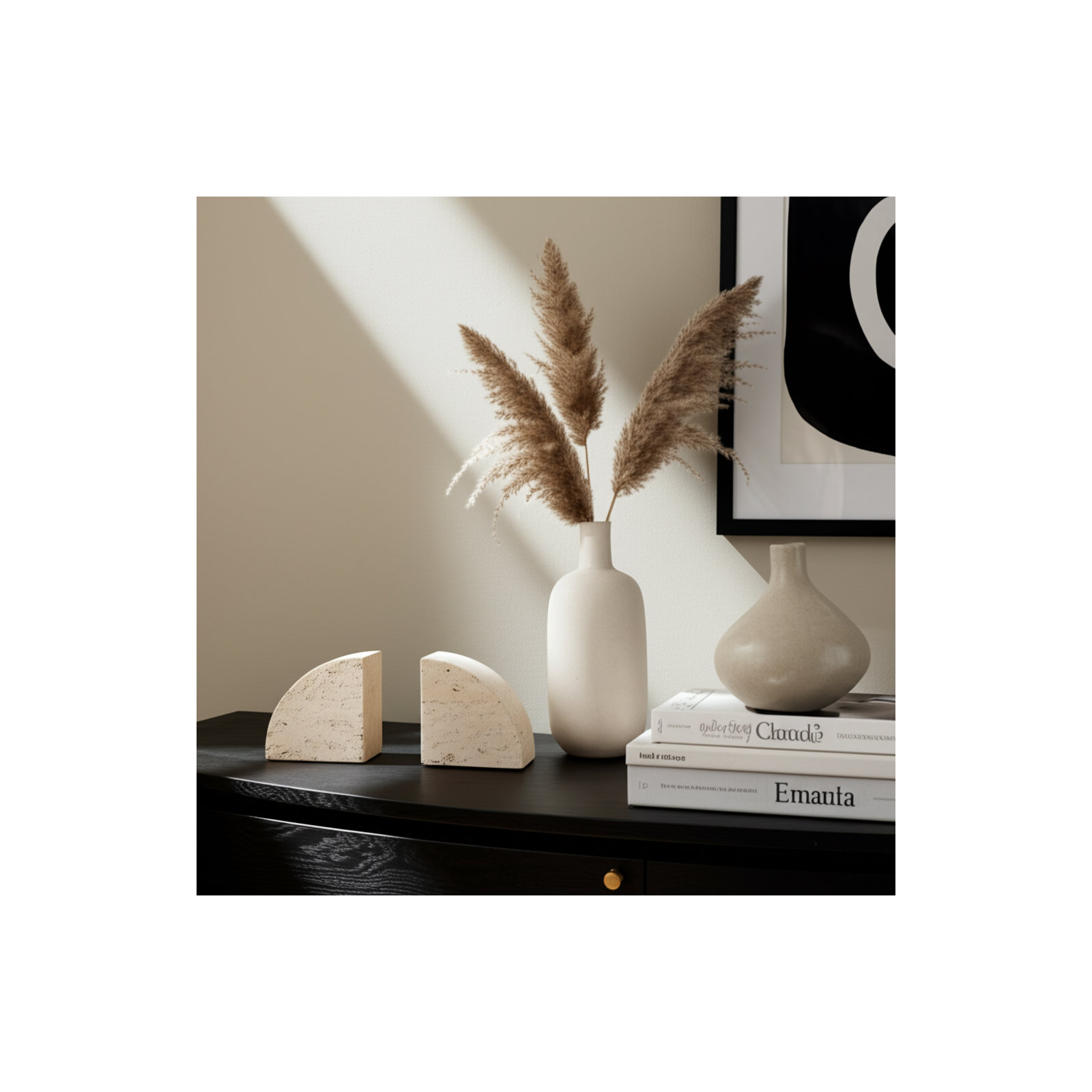 Elegant Travertine Stone Half Dome Bookends, Tan - Enrich Your Reading Space with Natural Style