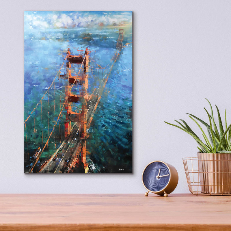 «Golden Gate Sun» par Mark Lague, art mural en verre acrylique, H 16 po x l 12 po x P 0,13 po