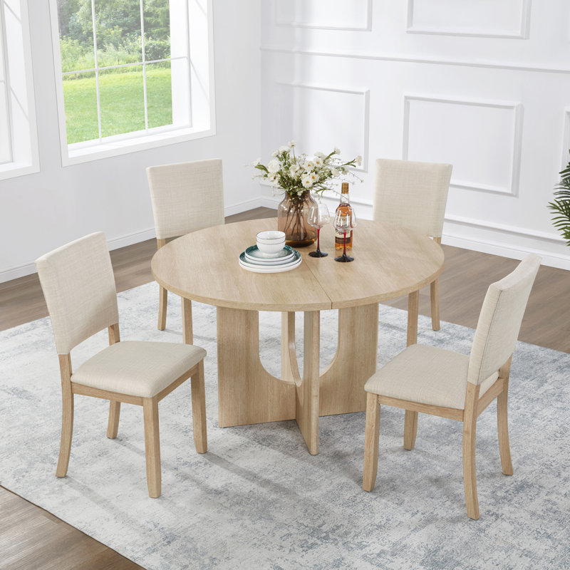 Ensemble de salle à manger rond 47,3 po avec 4 chaises rembourrées, ensemble de table à manger moderne pour 4, ensemble de table à manger rond 5 pièces pour le salon, la cuisine