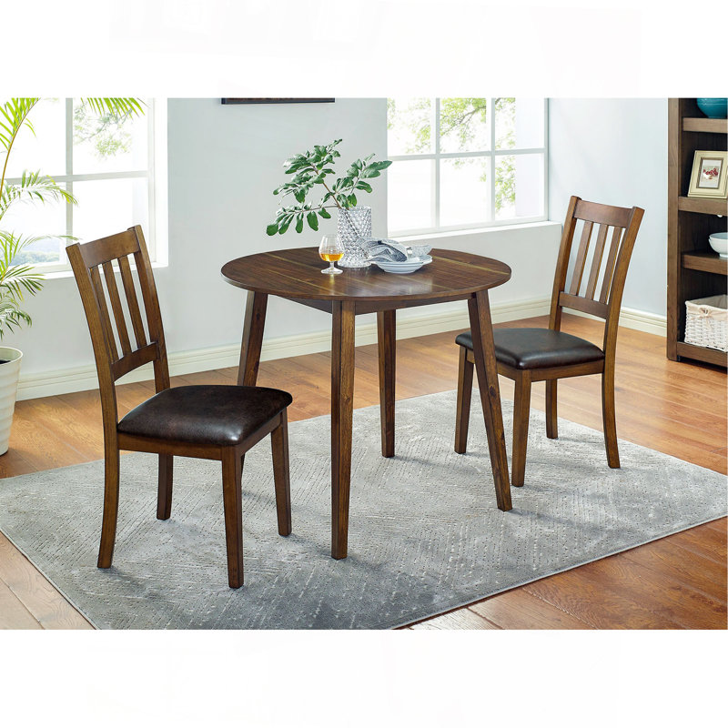 Ensemble de salle à manger 3 pièces Cozy Table ronde et 2 chaises d'appoint Noyer, 3 pièces: table, 2 chaises