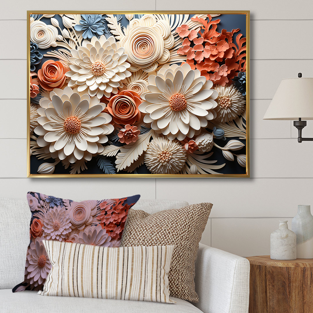 Peach And White Coral Flowers I - Abstract Botanicals Wall Art Highland Dunes
