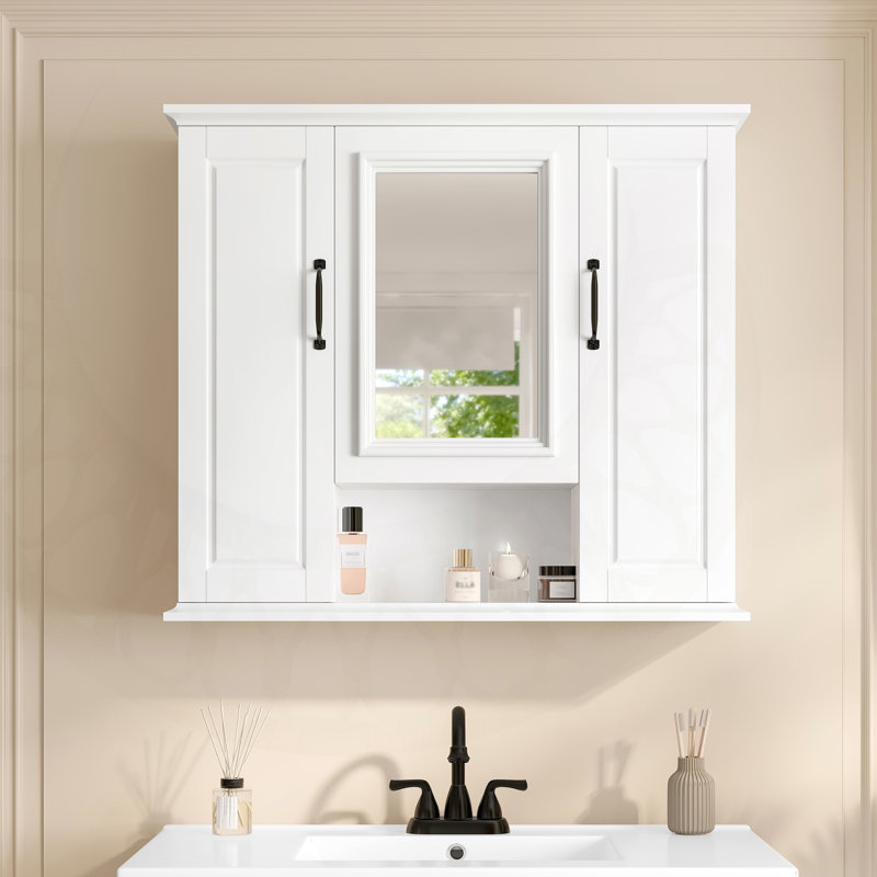 36'' Wall-Mounted Bathroom Mirror Cabinet With 3 Doors, Modern Storage Solution For Organized And Stylish Bathrooms, White