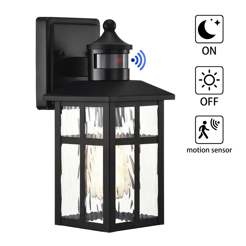 1-light 12 In. H Matte Black Motion Sensing Outdoor Wall Sconce With Dusk To Dawn, 1 Light