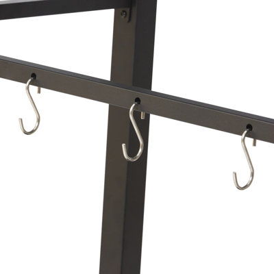 35.43" Black Iron Outdoor Grill Cart, Double-Shelf Prep Table with Iron Top, 2 Wheels & Carry Handle for BBQ Pizza Oven