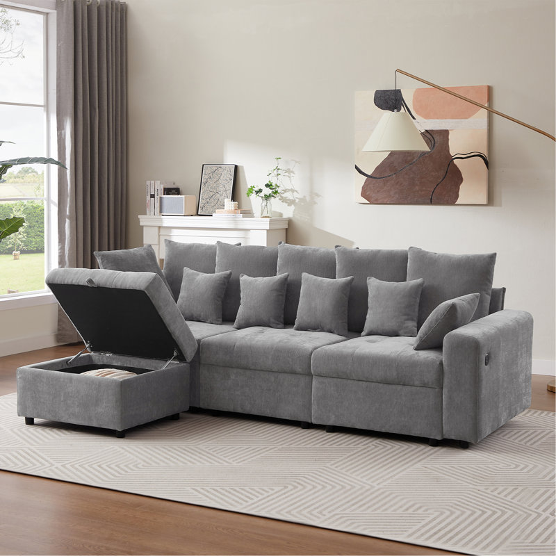 Canapé modulaire rembourré 4 pièces Euphemiah, Gris chenille