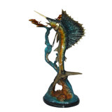 Bobb Sailfish-large jumping, with small fish Bronze Statue