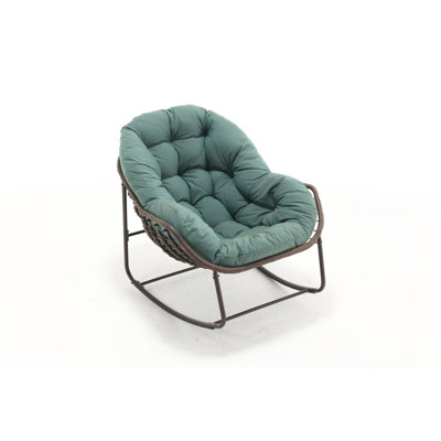 Outdoor Rocking Chair, Patio Oversized Wicker Egg Rocking Chair, Indoor & Outdoor Comfy Rocker Chair With Thick Cushion, Modern Lounge Chair For Balcony, Front Porch, Garden, Backyard, Khaki