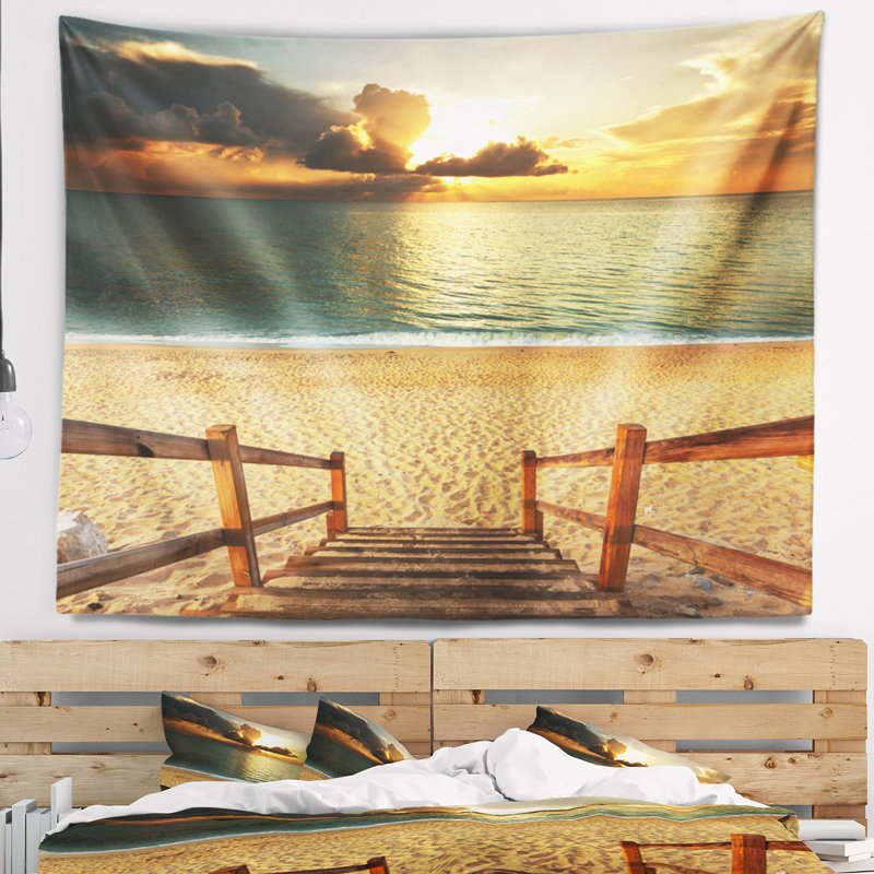 Tapisserie de plage sandy boardwalk bridge, H 50 po x l 60 po