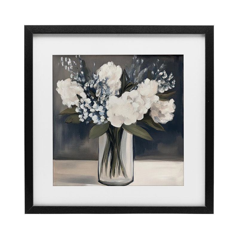 Vase de fleurs gracieuses, reproduction encadrée sous verre, design par Mona Grace, H 13 po x l 13 po, Cadre noir minuit