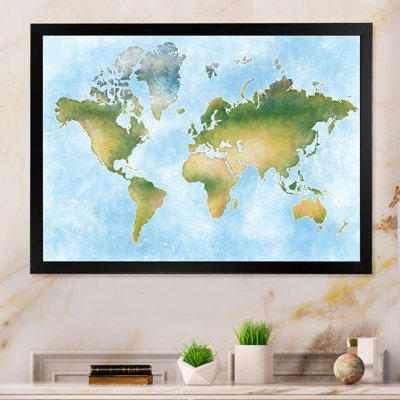 Carte du monde en vert et bleu - Cadre photo, impression sur toile
